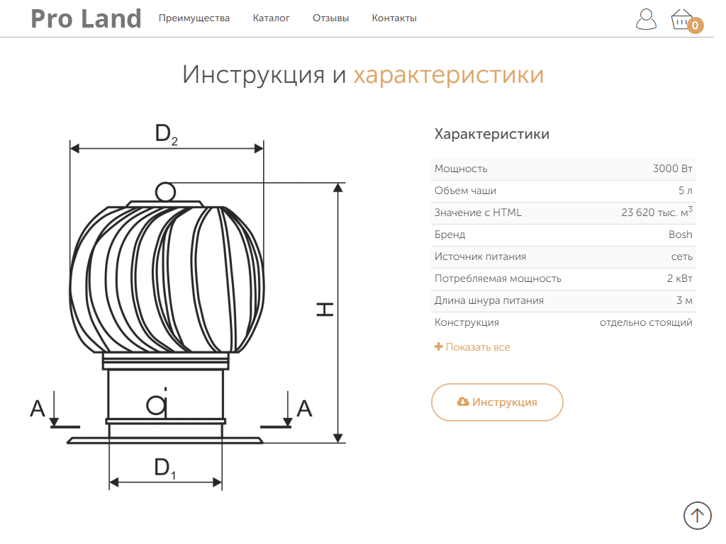 Профессиональный лендинг — Блок характеристик